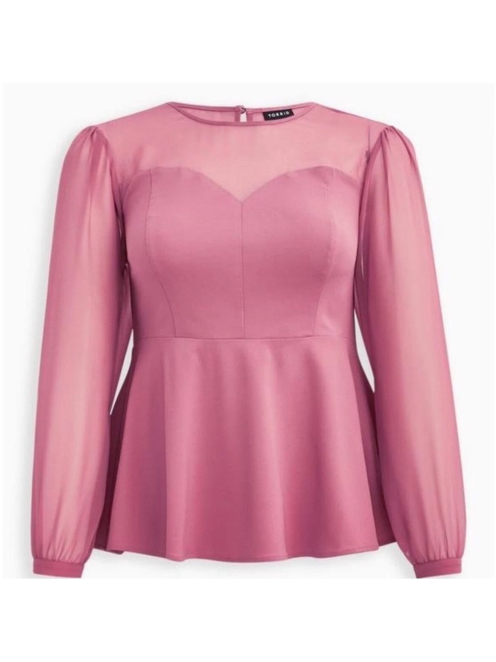 NWT Torrid Pink Sweetheart Peplum Mesh Long Sleeve Babydoll Blouse Size Large